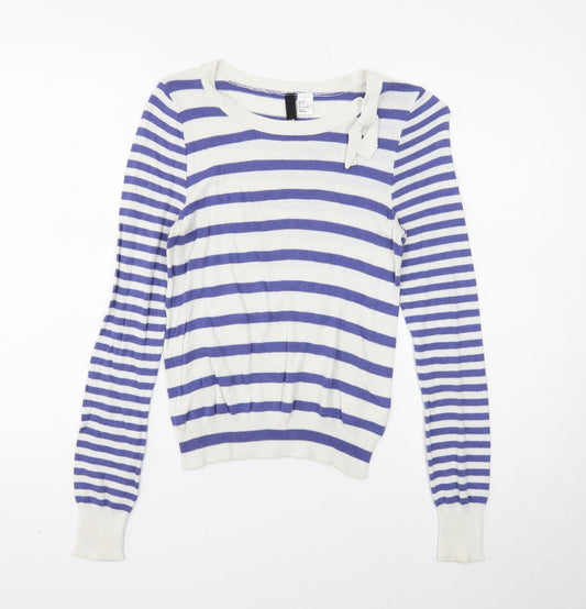 Divided Womens Black Round Neck Striped Viscose Pullover Jumper Size 10