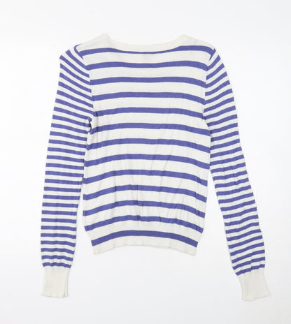 Divided Womens Black Round Neck Striped Viscose Pullover Jumper Size 10