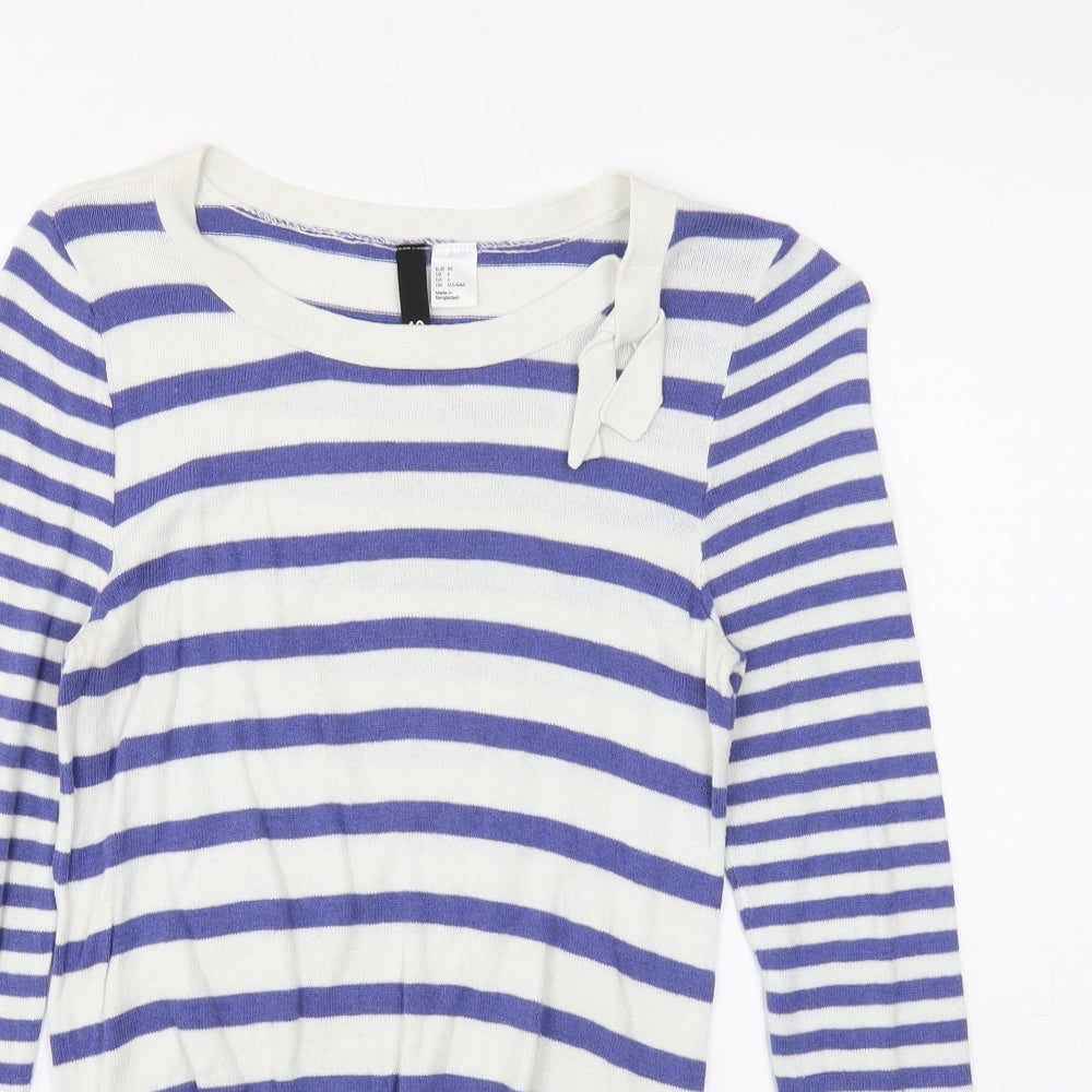 Divided Womens Black Round Neck Striped Viscose Pullover Jumper Size 10