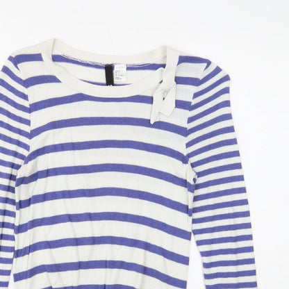Divided Womens Black Round Neck Striped Viscose Pullover Jumper Size 10