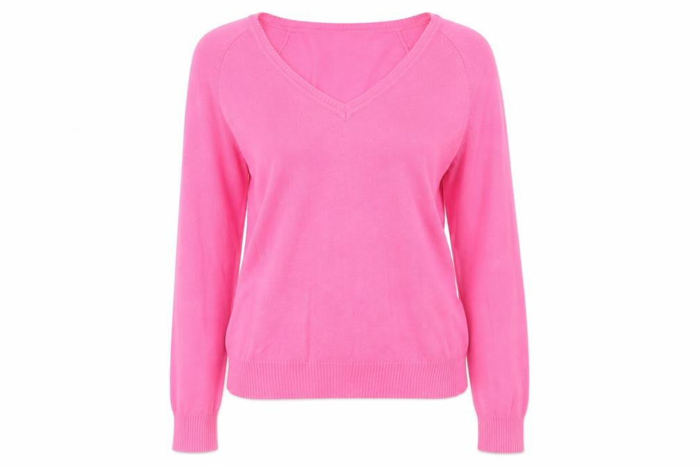 Sutherland Womens Pink V-Neck Acrylic Pullover Jumper Size S