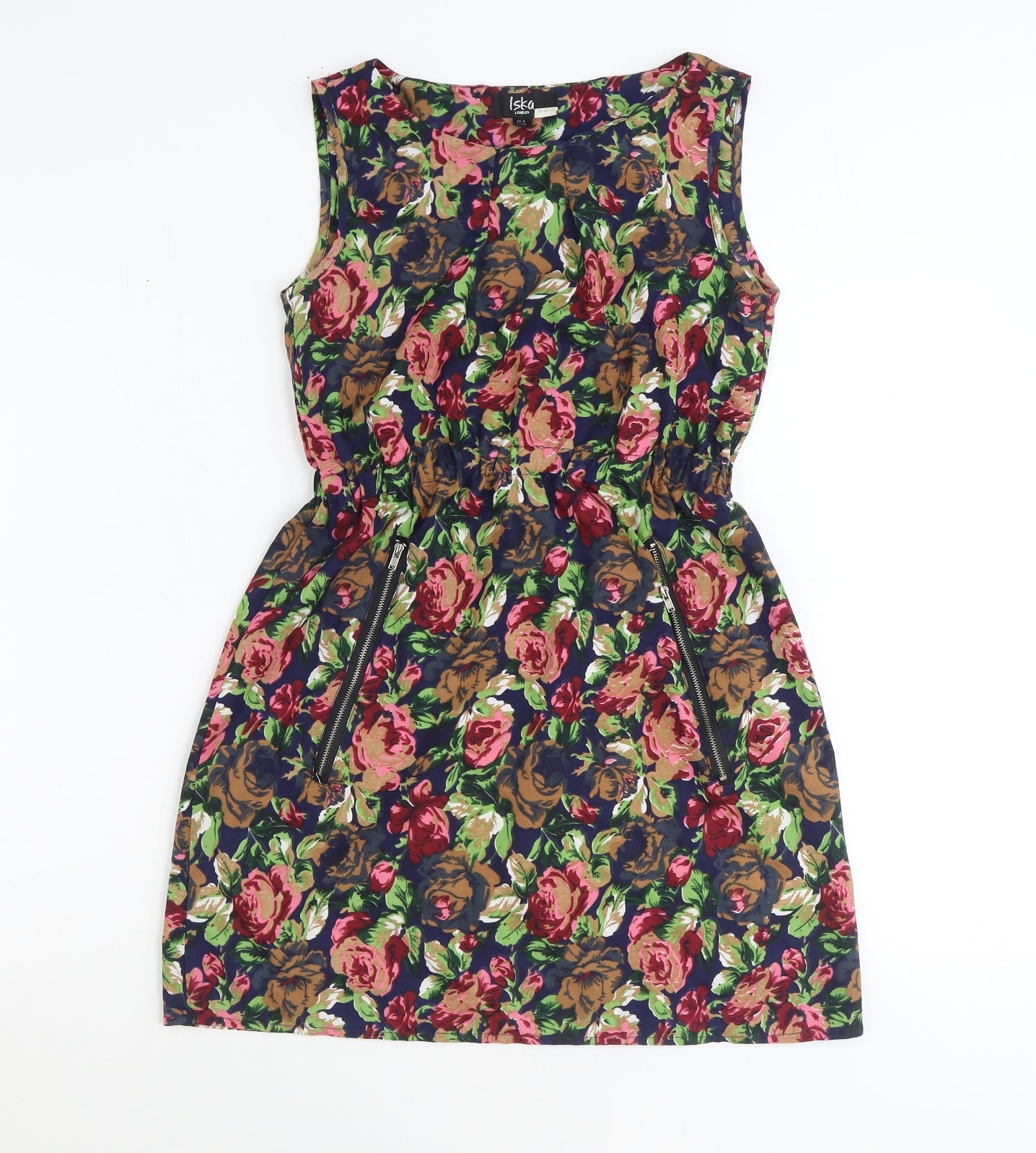 Iska Womens Multicoloured Floral Polyester Mini Size 8 Boat Neck Zip