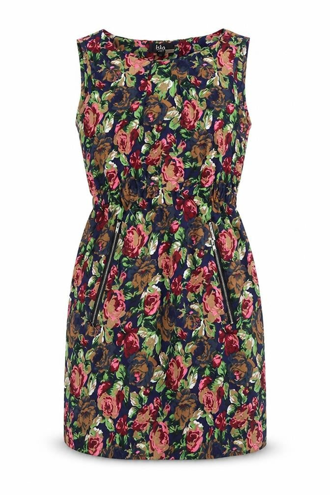 Iska Womens Multicoloured Floral Polyester Mini Size 8 Boat Neck Zip