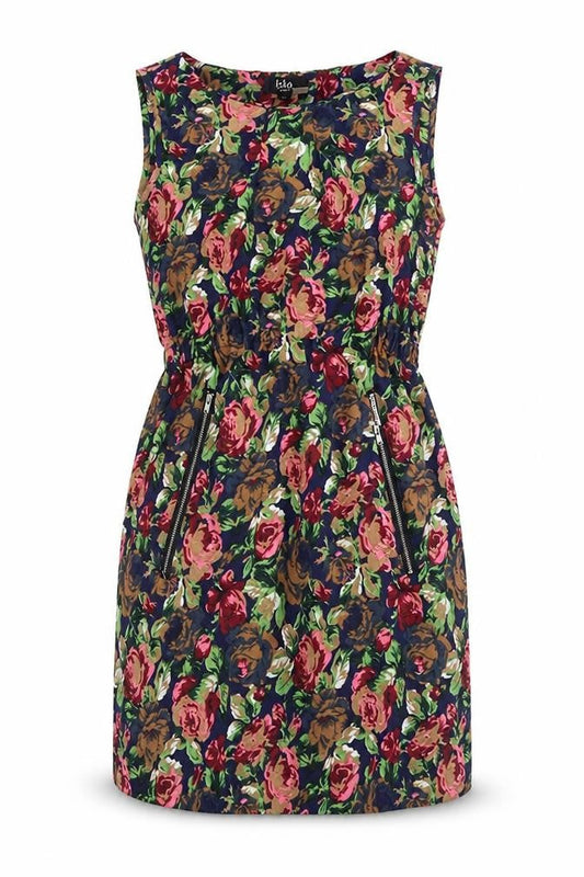 Iska Womens Multicoloured Floral Polyester Mini Size 8 Boat Neck Zip