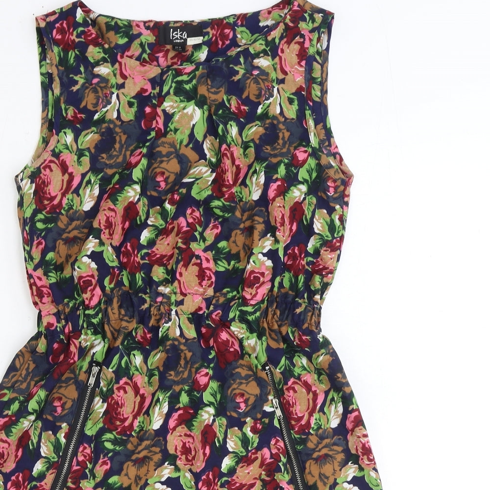 Iska Womens Multicoloured Floral Polyester Mini Size 8 Boat Neck Zip