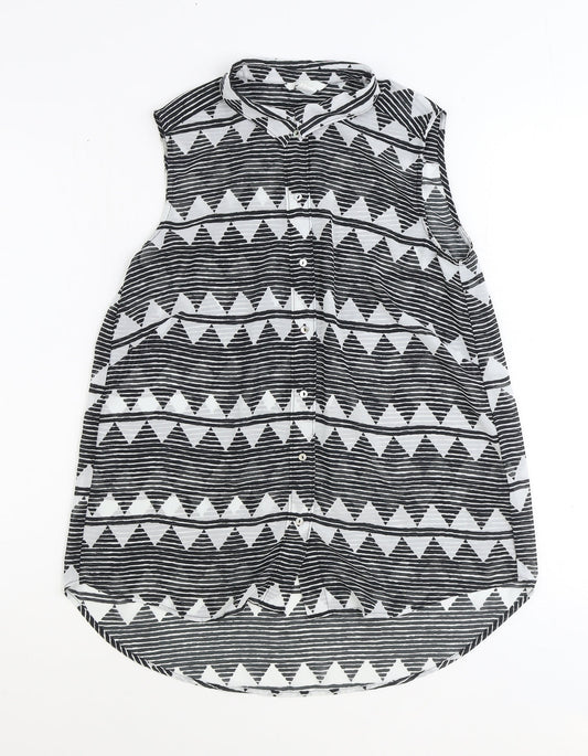 H&M Womens Black Geometric Polyester Basic Button-Up Size 12 Collared