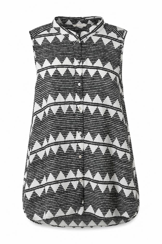 H&M Womens Black Geometric Polyester Basic Button-Up Size 12 Collared