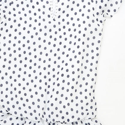 Next Womens White Polka Dot Polyester A-Line Size 8 Round Neck Button