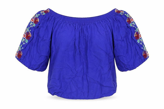 Atmosphere Womens Blue Viscose Cropped Blouse Size 8 Boat Neck