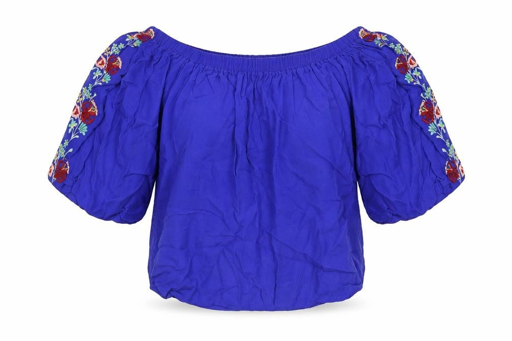 Atmosphere Womens Blue Viscose Cropped Blouse Size 8 Boat Neck