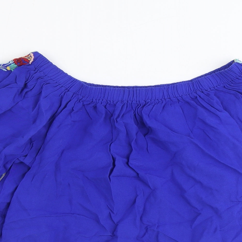 Atmosphere Womens Blue Viscose Cropped Blouse Size 8 Boat Neck