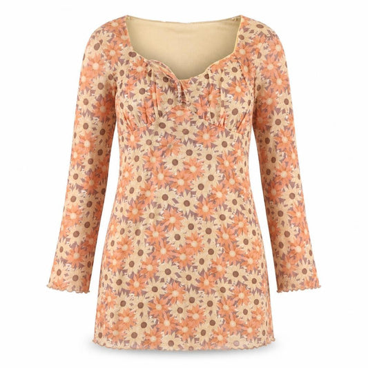 Primark Womens Orange Floral Polyester Mini Size 12 Scoop Neck Pullover