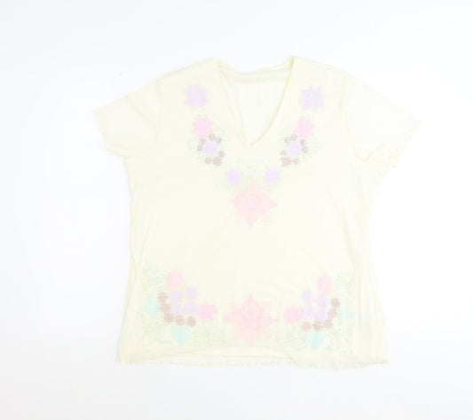 Preworn Womens Yellow Polyester Basic T-Shirt Size 14 V-Neck