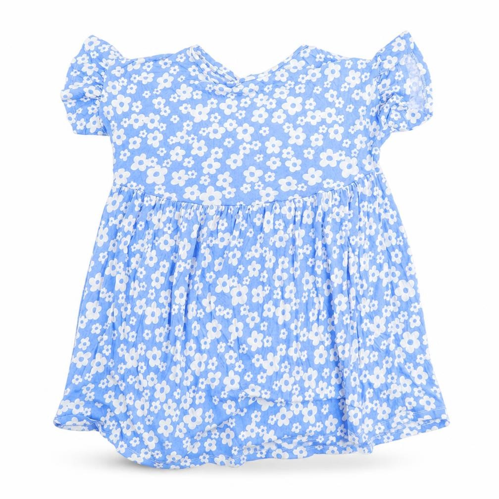 New Look Womens Blue Floral Polyester Basic T-Shirt Size 6 Round Neck