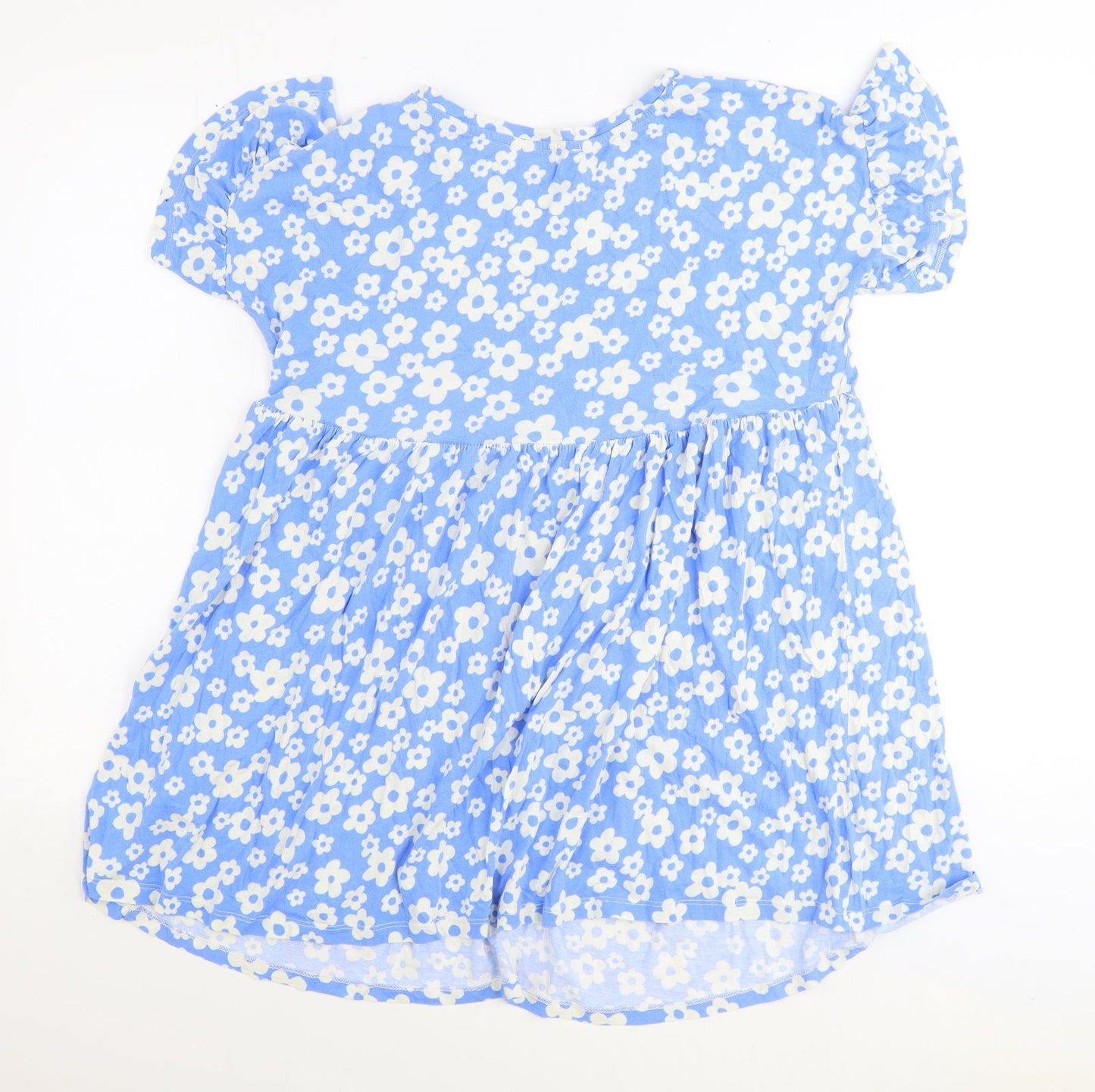 New Look Womens Blue Floral Polyester Basic T-Shirt Size 6 Round Neck