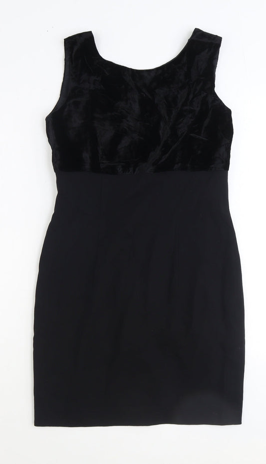 Susan Woolf Womens Black Polyester Pencil Dress Size 10 Scoop Neck Zip