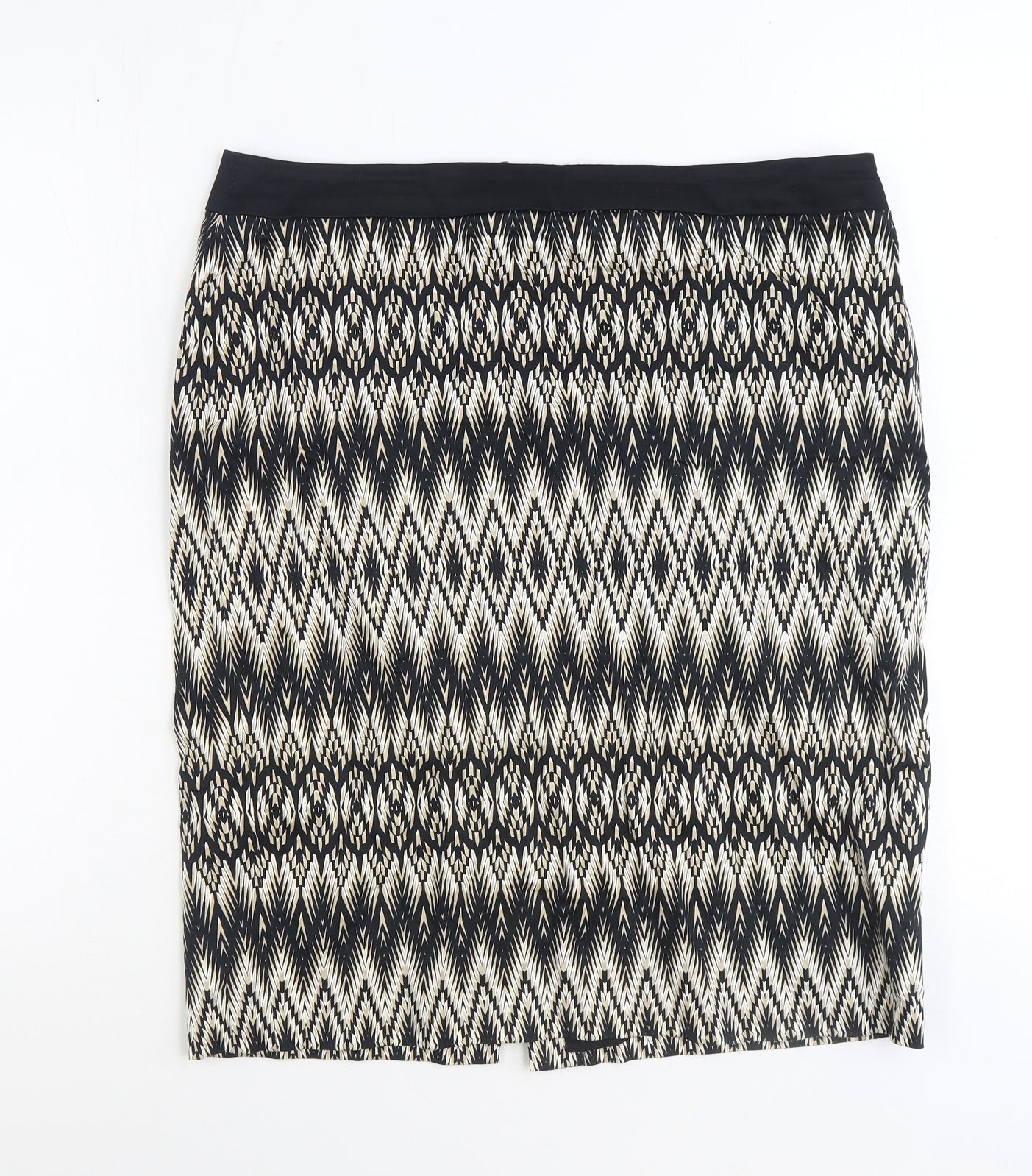 Marks and Spencer Womens Black Geometric Cotton Straight & Pencil Skirt Size 14 Zip