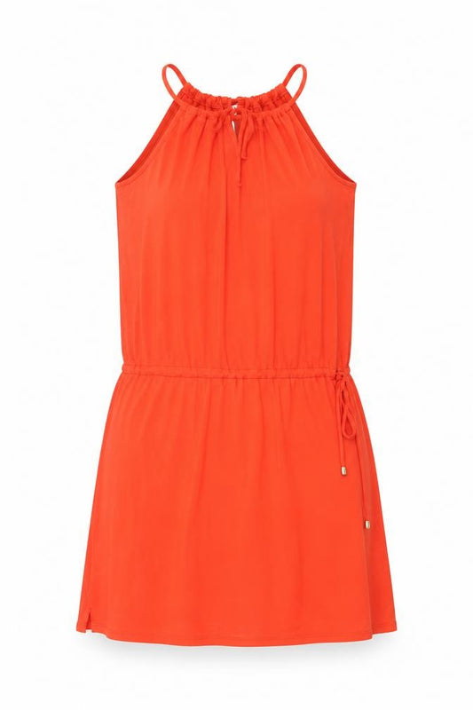 Marks and Spencer Womens Orange Polyester A-Line Size 8 Scoop Neck Tie - Drawstring Waist