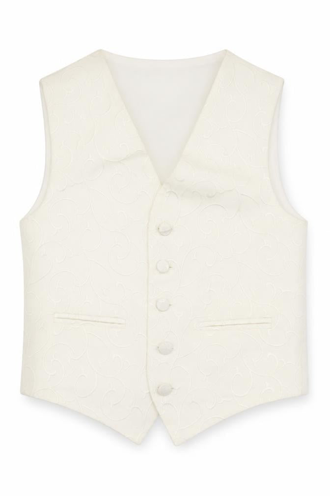 Pronuptia Boys Ivory Geometric Jacket Waistcoat Size 7-8 Years Button - Textured
