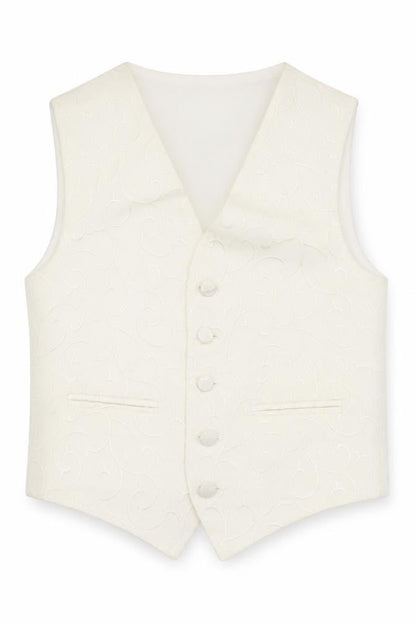 Pronuptia Boys Ivory Geometric Jacket Waistcoat Size 7-8 Years Button - Textured