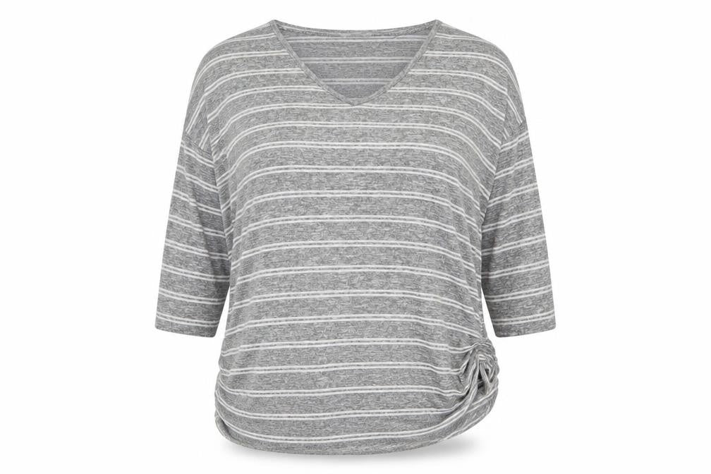 Papaya Womens Grey V-Neck Striped Viscose Pullover Jumper Size L