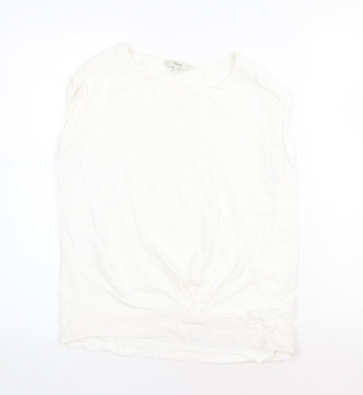NEXT Womens White Viscose Basic T-Shirt Size 10 Round Neck - Knot Detail