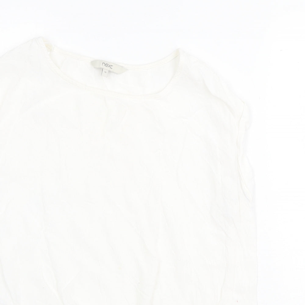 NEXT Womens White Viscose Basic T-Shirt Size 10 Round Neck - Knot Detail