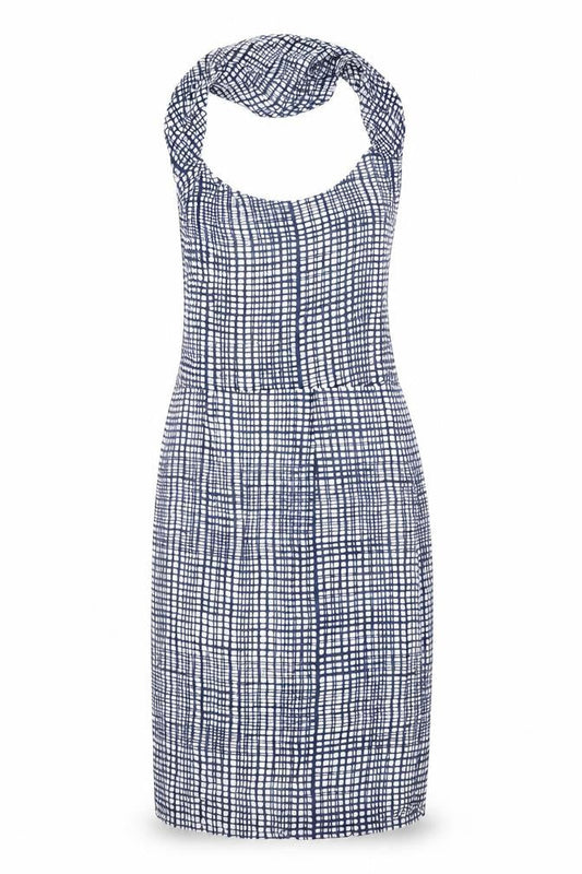 Great Plains Womens Blue Geometric Polyester Pencil Dress Size L Halter Zip
