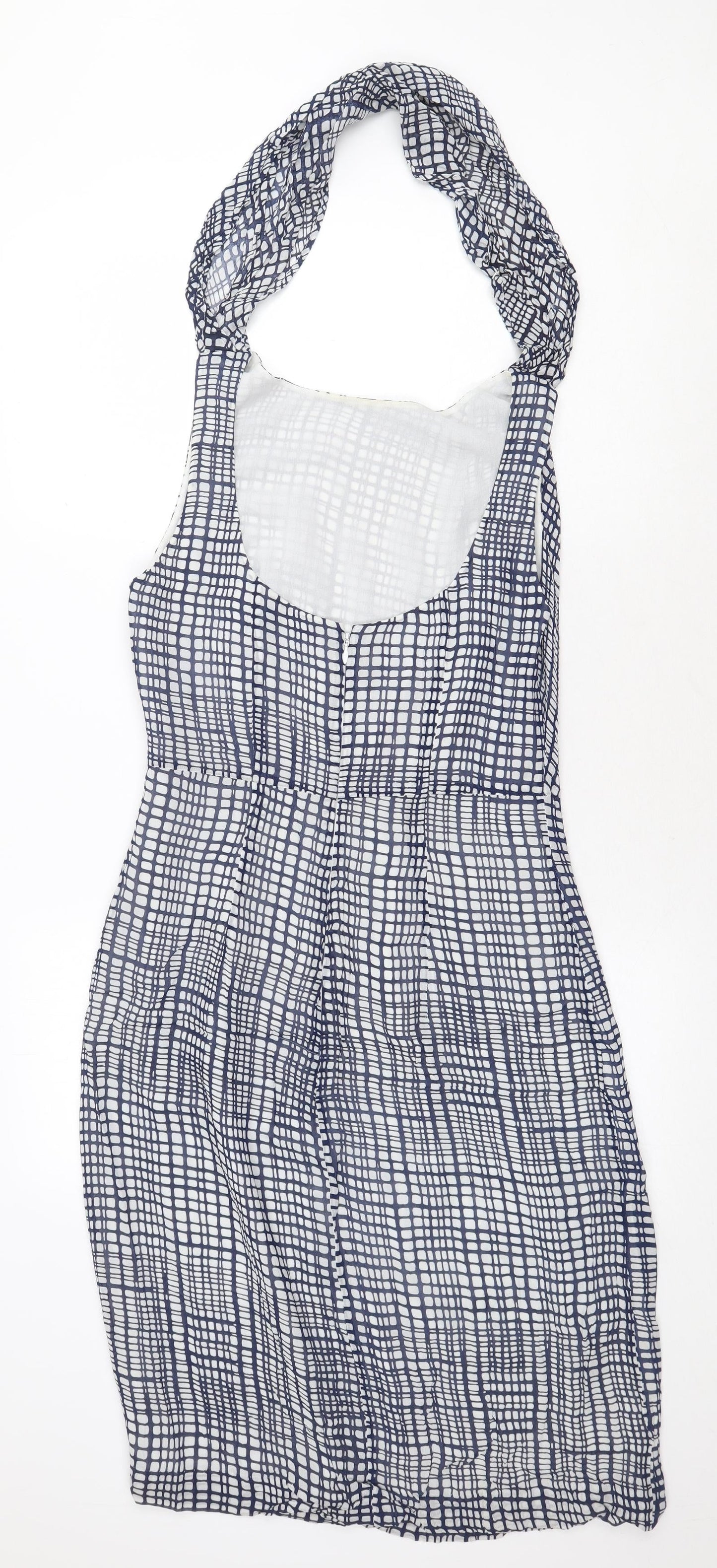 Great Plains Womens Blue Geometric Polyester Pencil Dress Size L Halter Zip