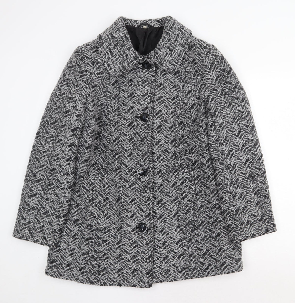 EWM Womens Grey Geometric Overcoat Coat Size 14 Button