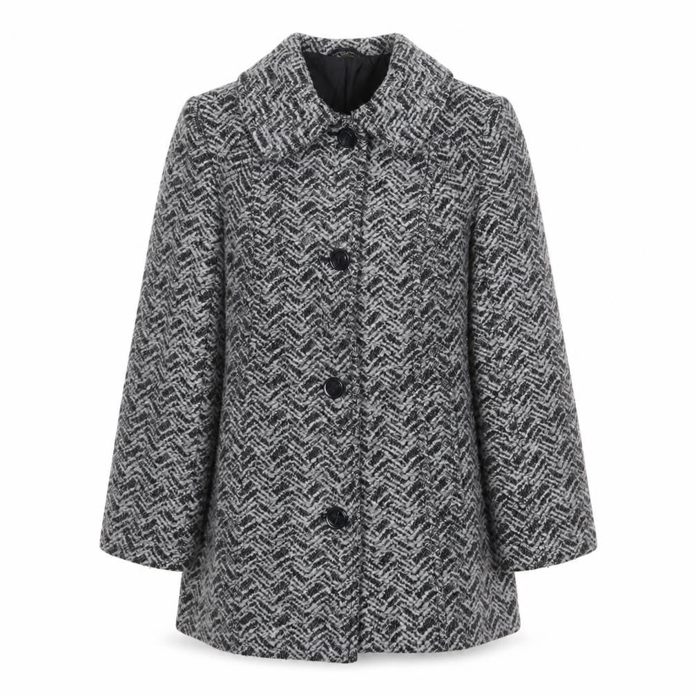EWM Womens Grey Geometric Overcoat Coat Size 14 Button