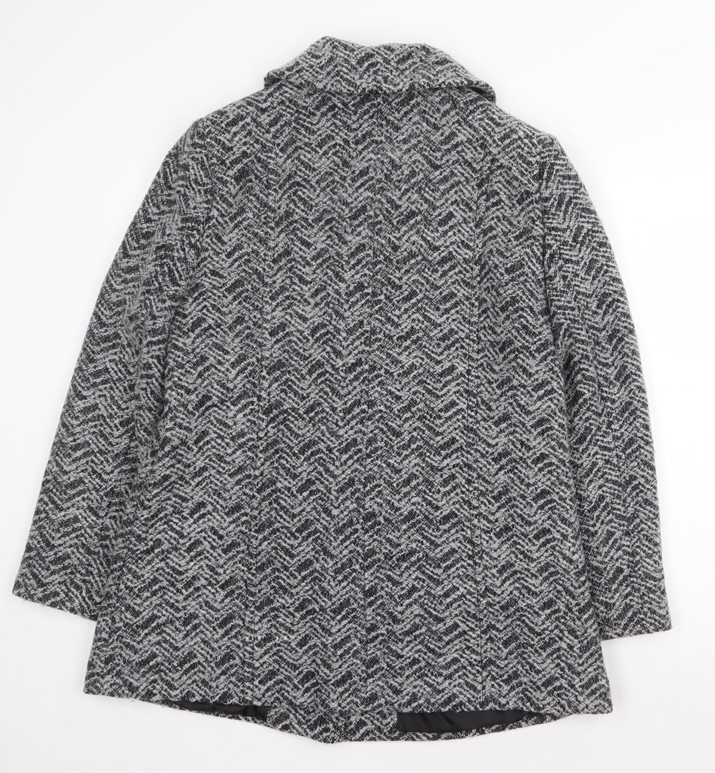 EWM Womens Grey Geometric Overcoat Coat Size 14 Button