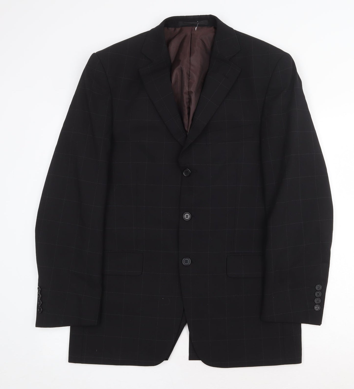 Marks and Spencer Mens Black Check Polyester Jacket Suit Jacket Size 38 Regular