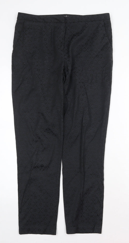 Atmosphere Womens Black Geometric Cotton Trousers Size 12 Regular Zip