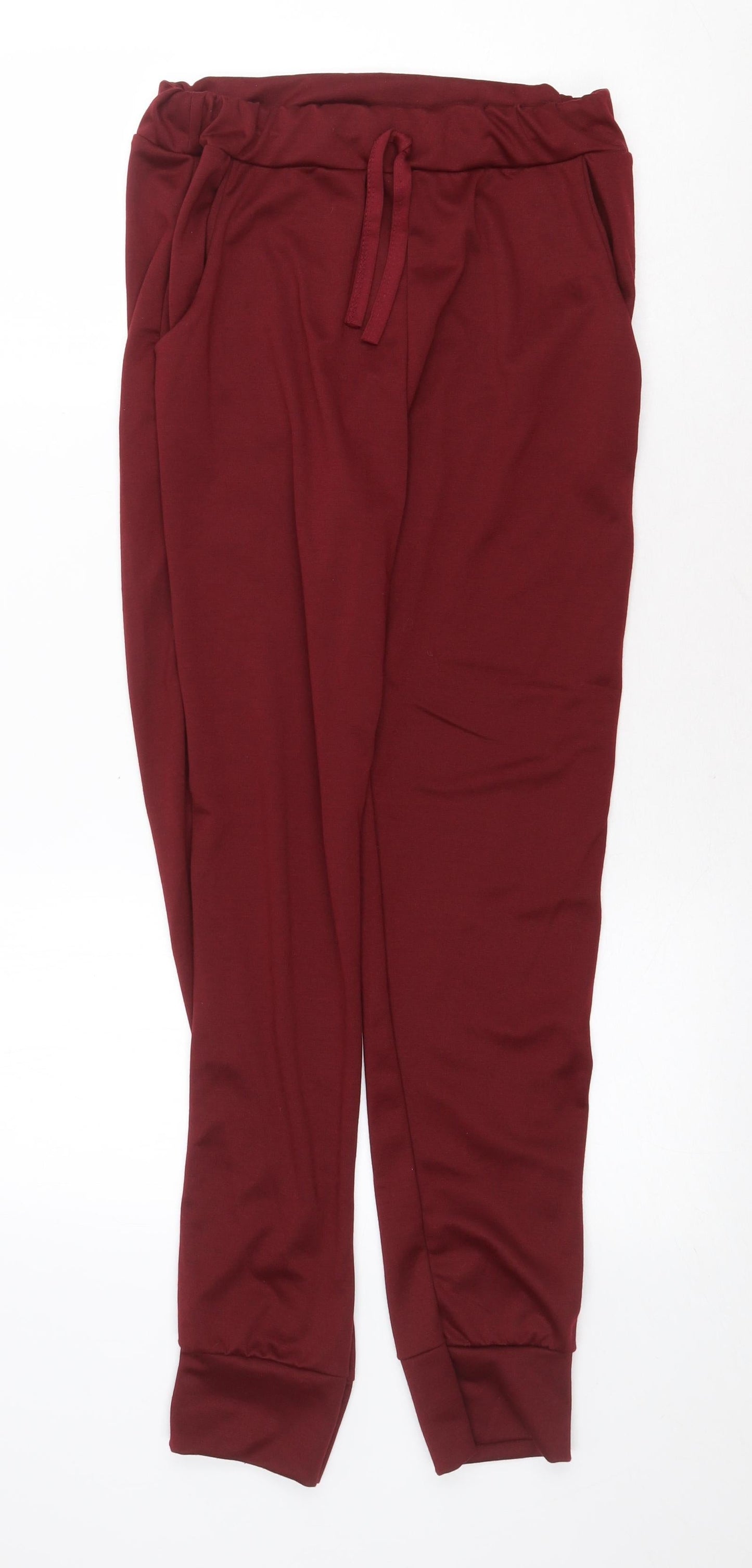 Preworn Womens Red Polyester Jogger Trousers Size S Regular Drawstring