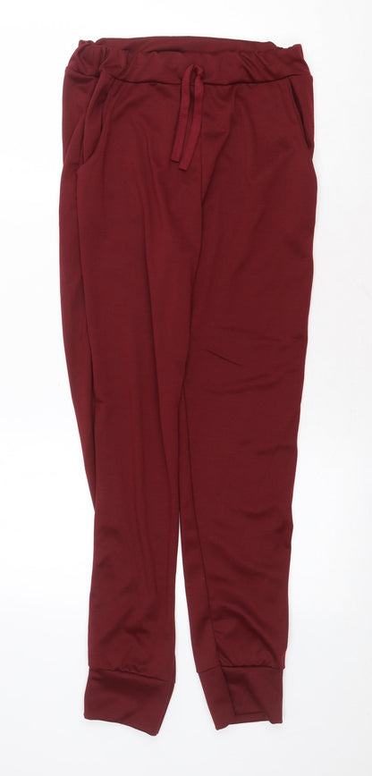 Preworn Womens Red Polyester Jogger Trousers Size S Regular Drawstring