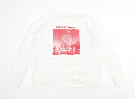 LFT Womens White Cotton Pullover Sweatshirt Size L Pullover - Enjoy Today