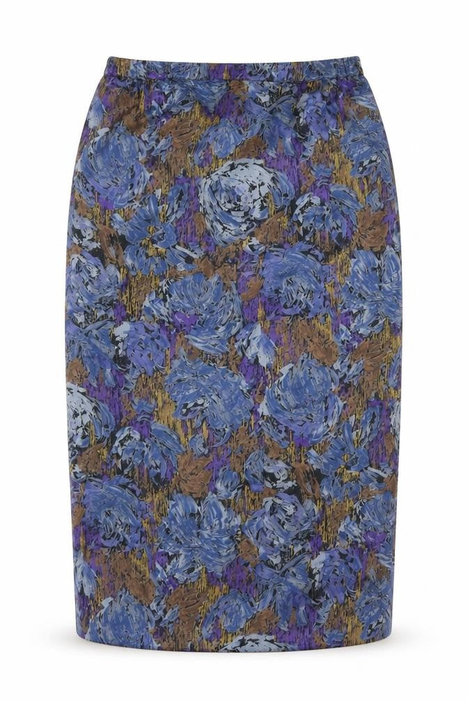 Preworn Womens Blue Geometric Polyester Straight & Pencil Skirt Size 34 in Zip
