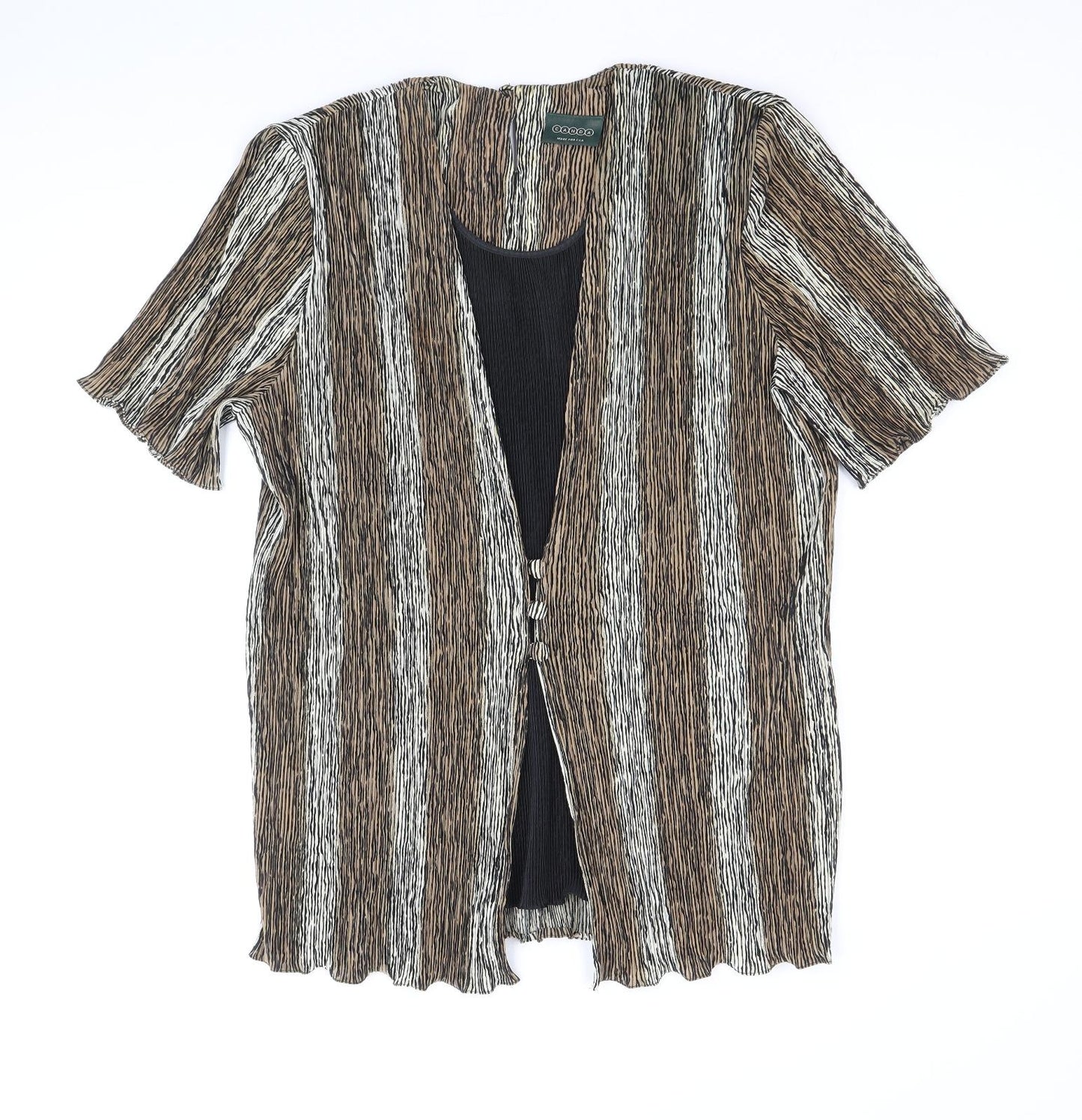 CANDA Womens Brown Striped Polyester Basic Blouse Size 14 Round Neck