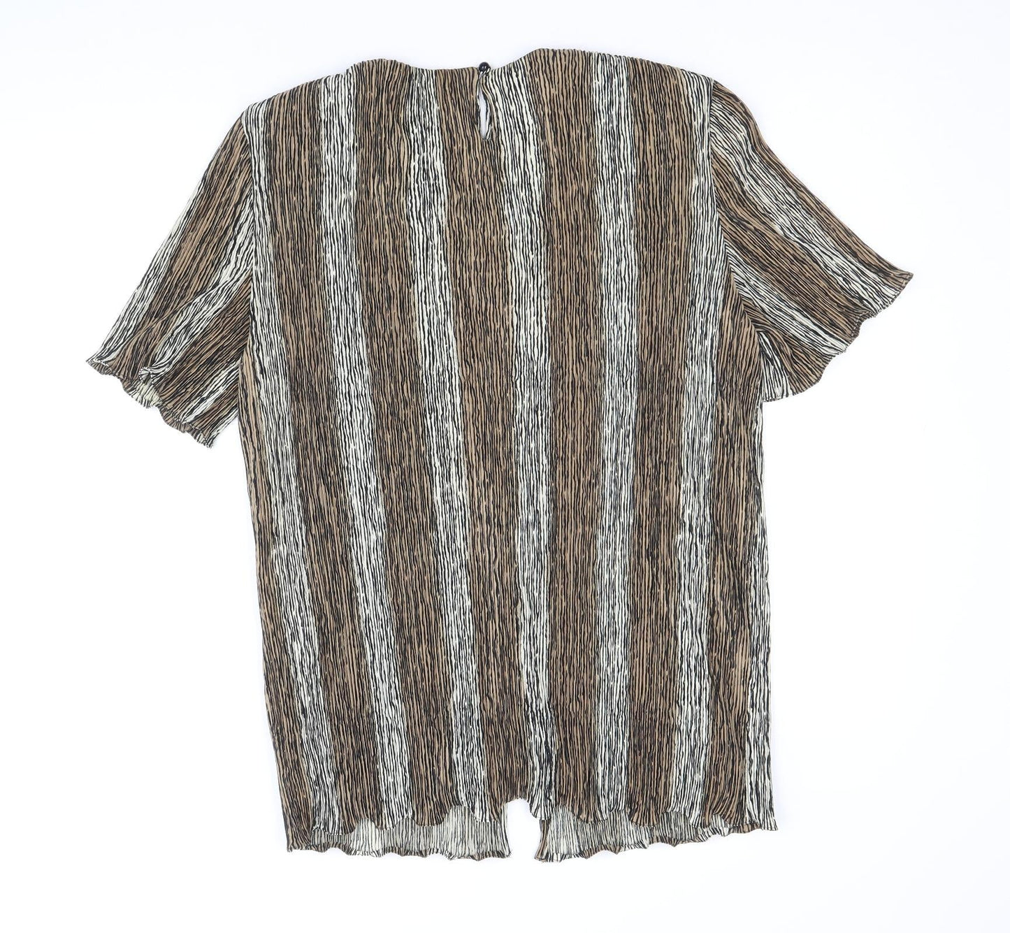 CANDA Womens Brown Striped Polyester Basic Blouse Size 14 Round Neck