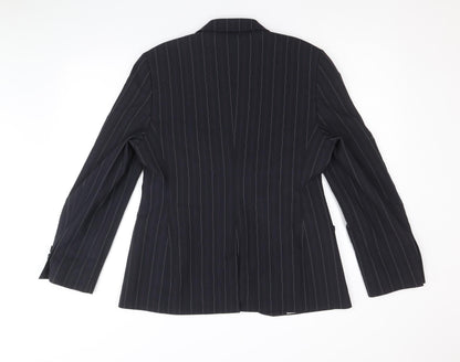 Next Womens Blue Striped Polyester Jacket Blazer Size 14