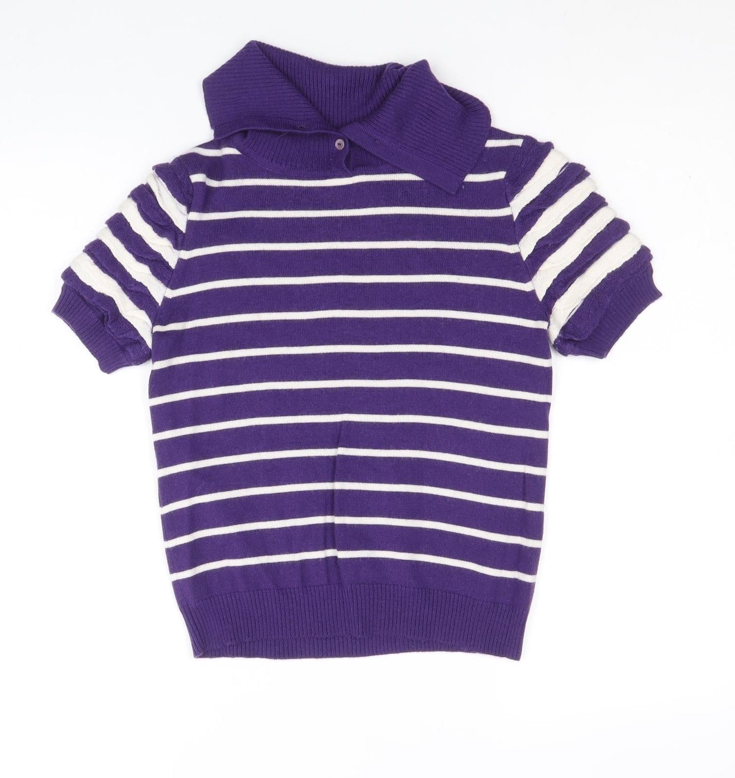 Paradiso Womens Purple Collared Striped Wool Pullover Jumper Size 12