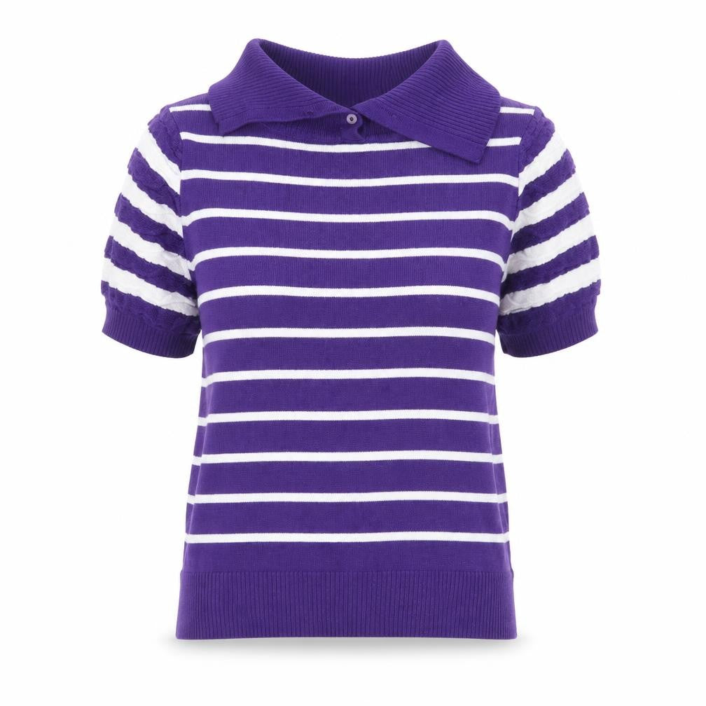 Paradiso Womens Purple Collared Striped Wool Pullover Jumper Size 12