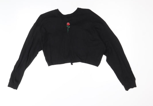 Divided by H&M Womens Black 100% Cotton Pullover Sweatshirt Size S Pullover - Cropped, Open Back Detail