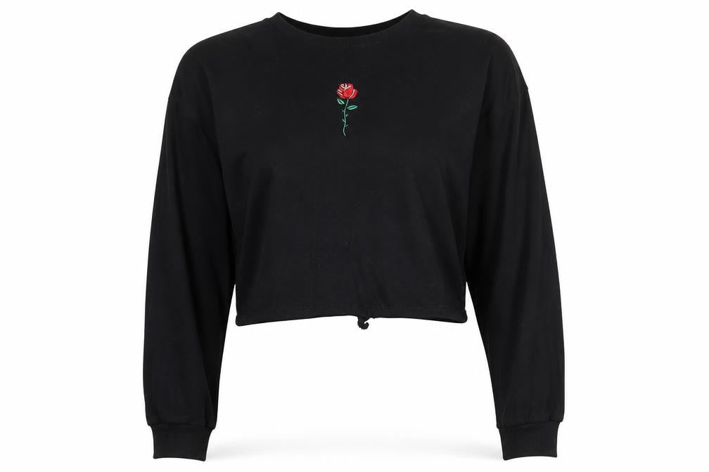 Divided by H&M Womens Black 100% Cotton Pullover Sweatshirt Size S Pullover - Cropped, Open Back Detail