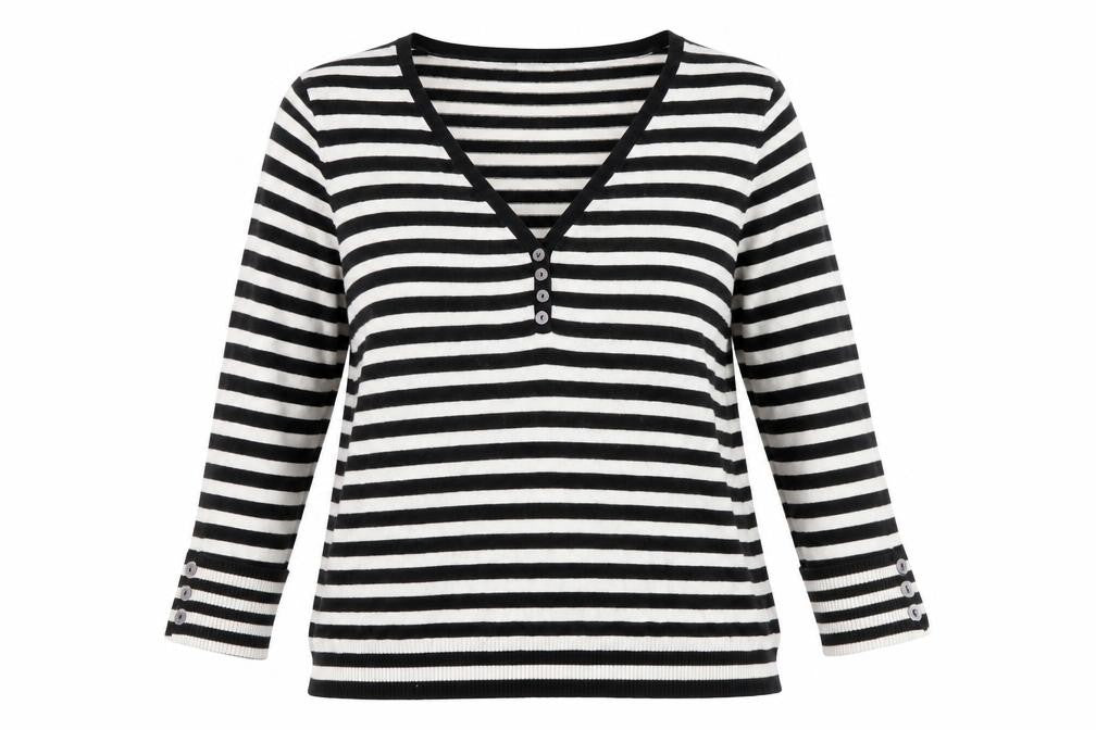Planet Womens Black V-Neck Striped Modal Pullover Jumper Size L