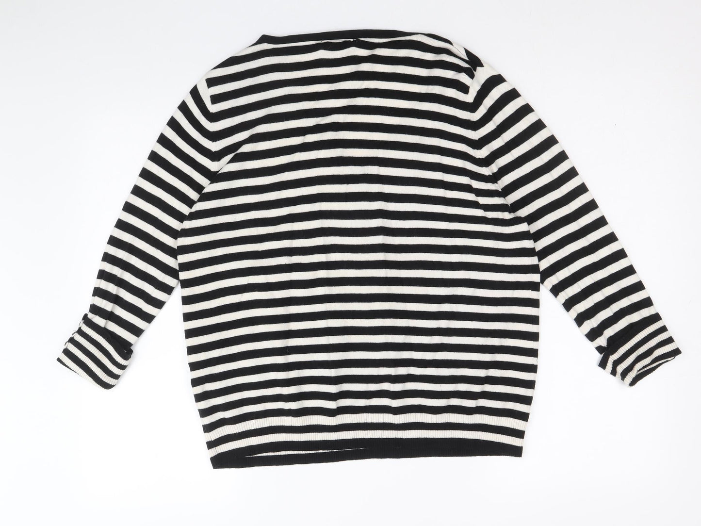 Planet Womens Black V-Neck Striped Modal Pullover Jumper Size L