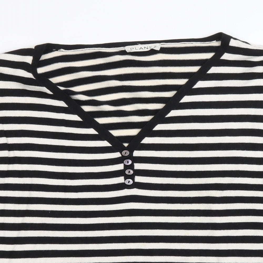 Planet Womens Black V-Neck Striped Modal Pullover Jumper Size L