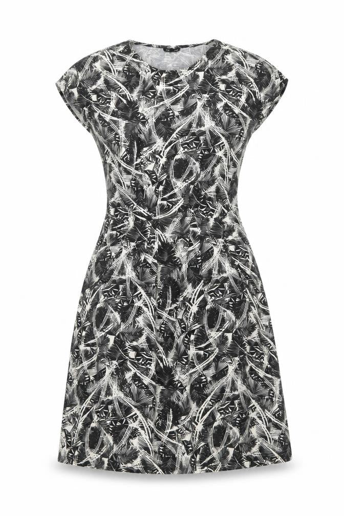 Warehouse Womens Grey Geometric Viscose Fit & Flare Size 10 Round Neck Pullover