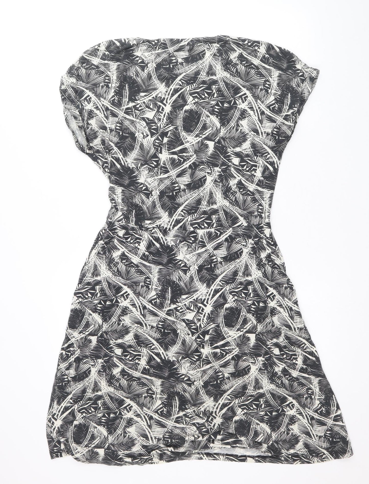 Warehouse Womens Grey Geometric Viscose Fit & Flare Size 10 Round Neck Pullover